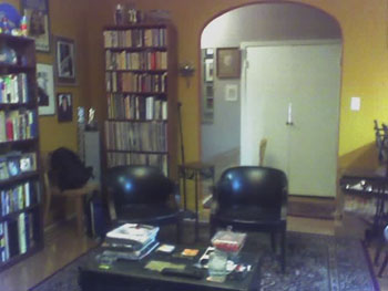 Living room looking toward hall and computer closet